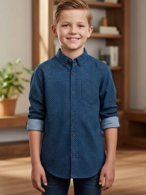 Rebel by Primark Boys' Button-Down Shirt Size 5-6 Yrs Diamond Print Preppy Comfy